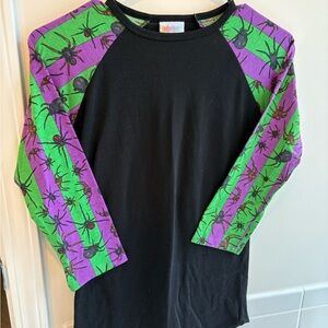 Spider Print Raglan Shirt - Black, Green, and Purple